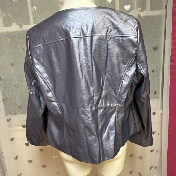 #174 Chico's Shiny Blue Dress Jacket Size 3 (16) - Picture 4 of 7